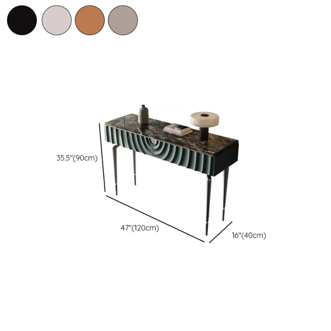 Modish Metal Wave Stone Console Table with Drawers