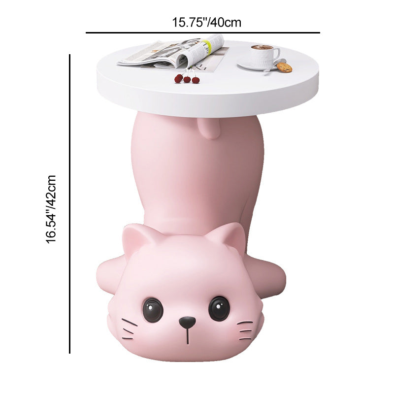 Modern Art Deco Resin Cat Round 1-Tier End Table
