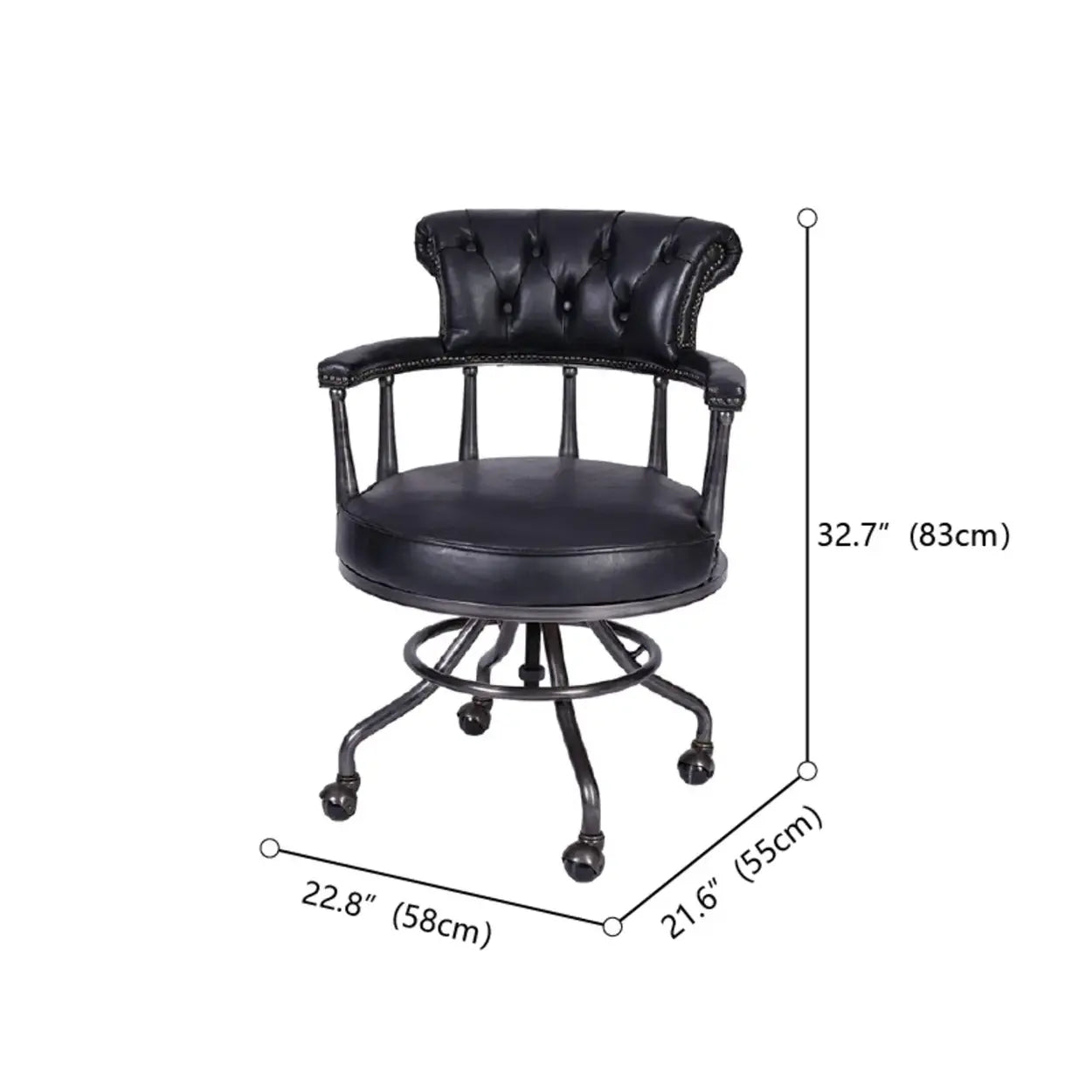 Antique Black Leather Chesterfield Office Chair