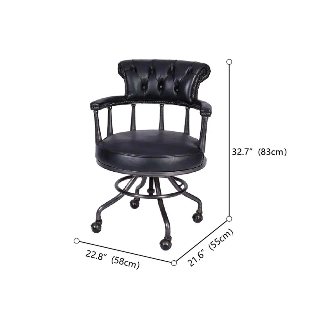 Antique Black Leather Chesterfield Office Chair
