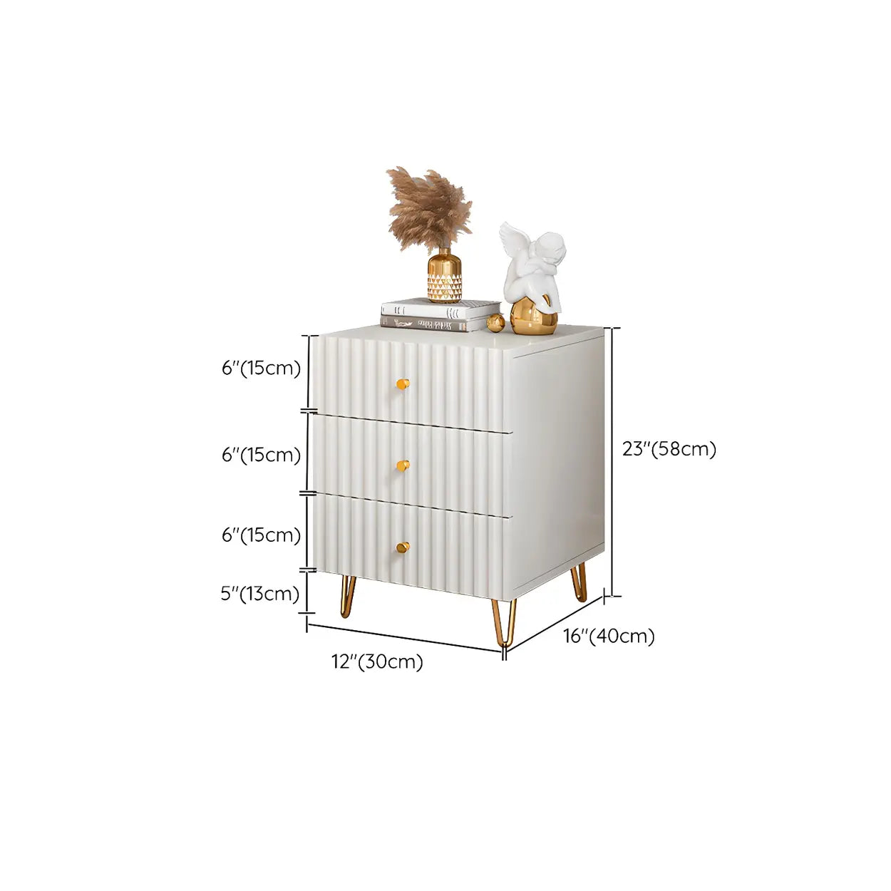 Stylish Rectangular White Wood Nightstand with Drawers