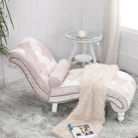 European Wood Velvet Leather Chaise Lounge