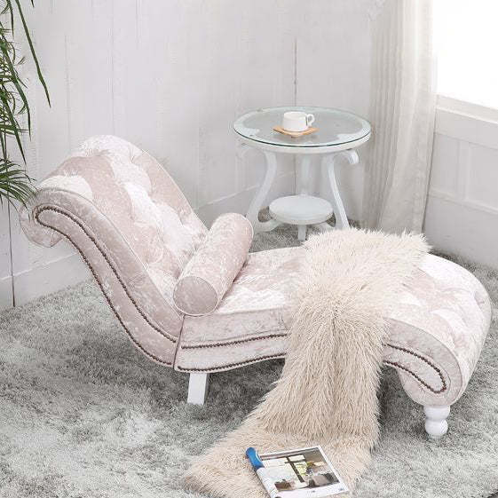 European Wood Velvet Leather Chaise Lounge