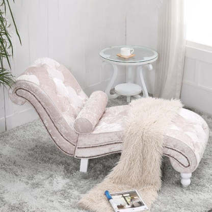European Wood Velvet Leather Chaise Lounge