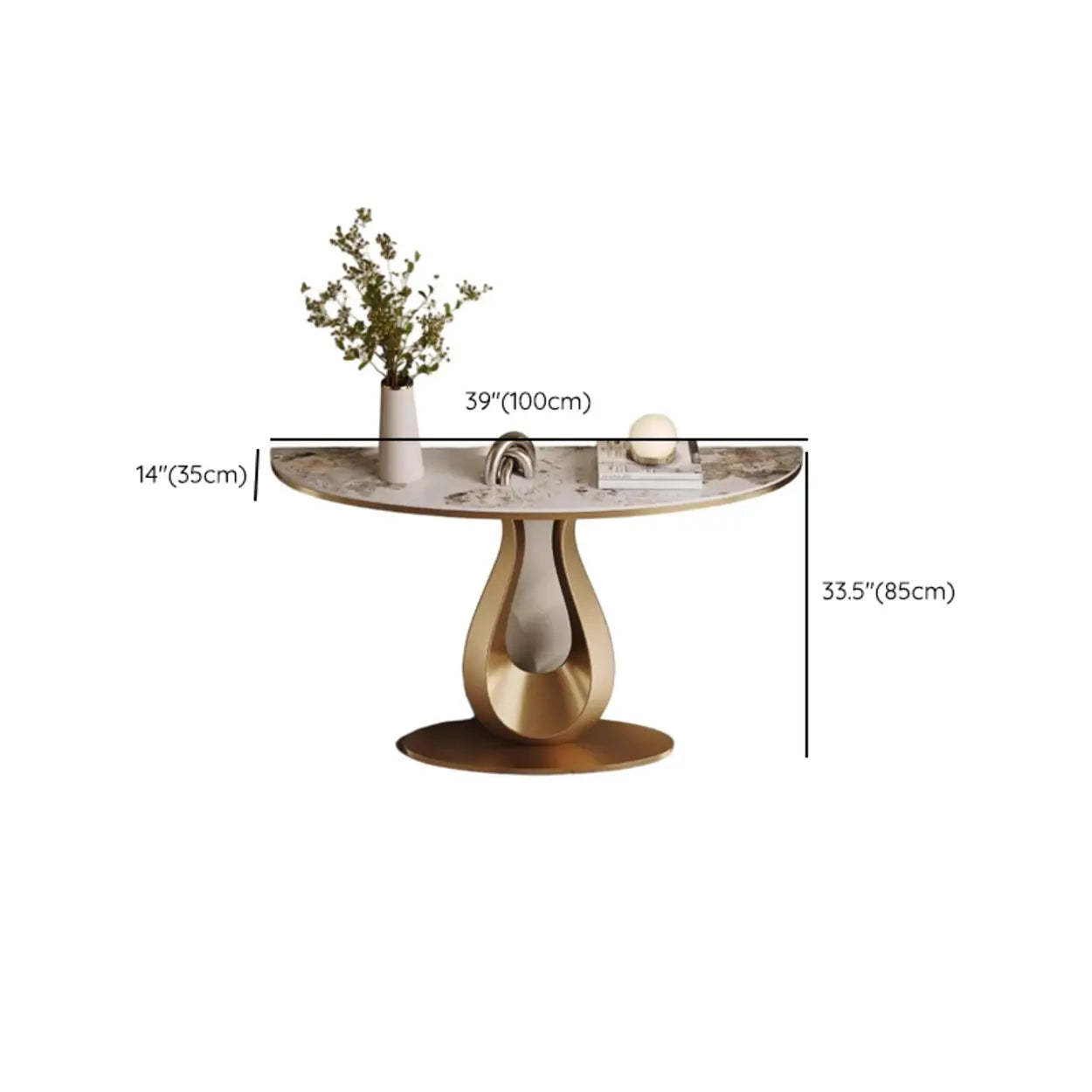 Decorative U-Shaped Gold Base Marble Console Table