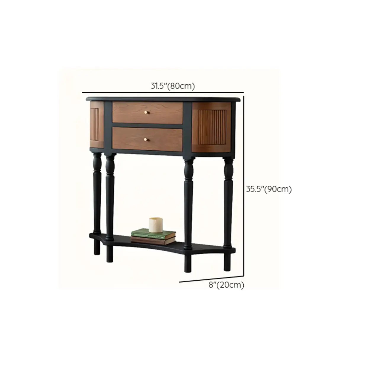 Black-Brown Wood Half-Moon Entry Console Table