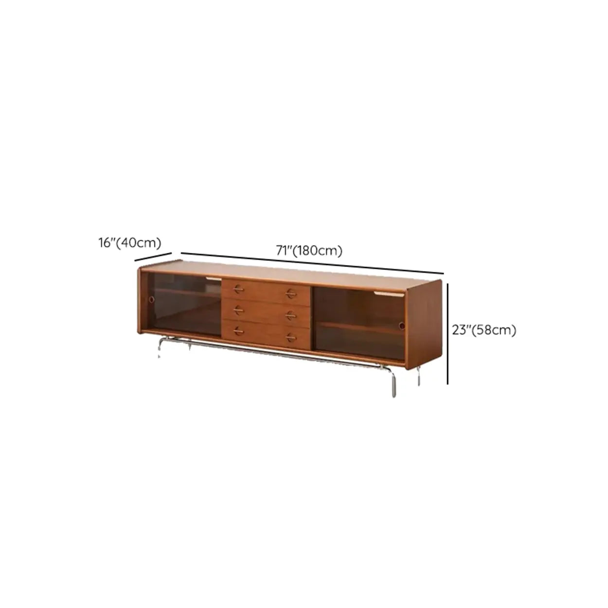 Mid-Century Modern Brown Drawers Rectangle TV Stand #size