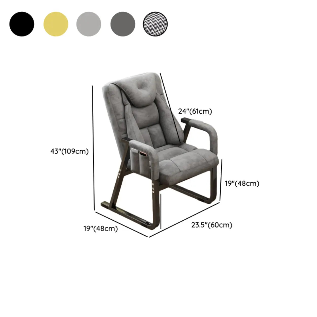 Gray Metal-Frame Modern Reclining Fabric Office Chair