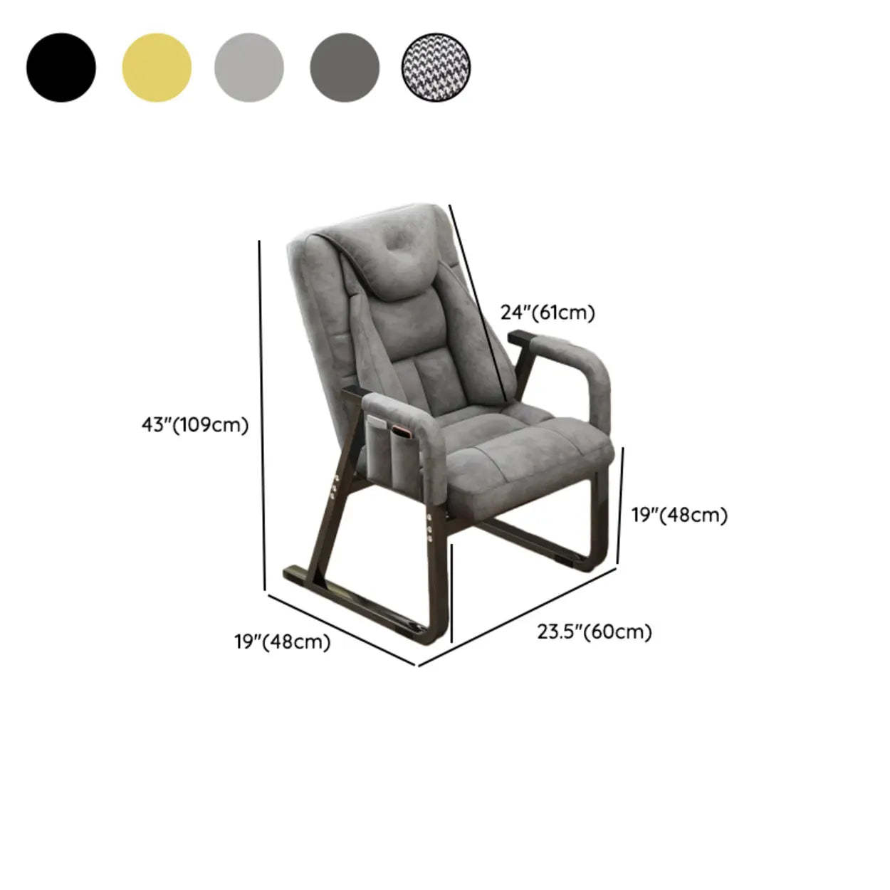 Gray Metal-Frame Modern Reclining Fabric Office Chair