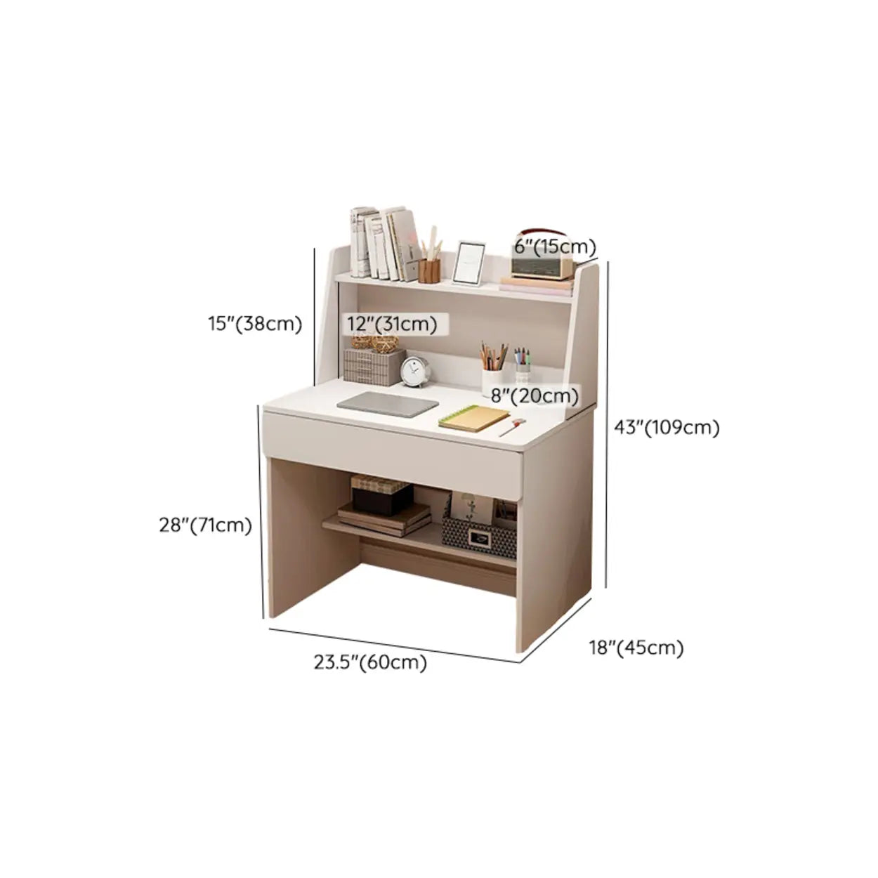 Small Wood Sled-Base Credenza Desk with Hutch