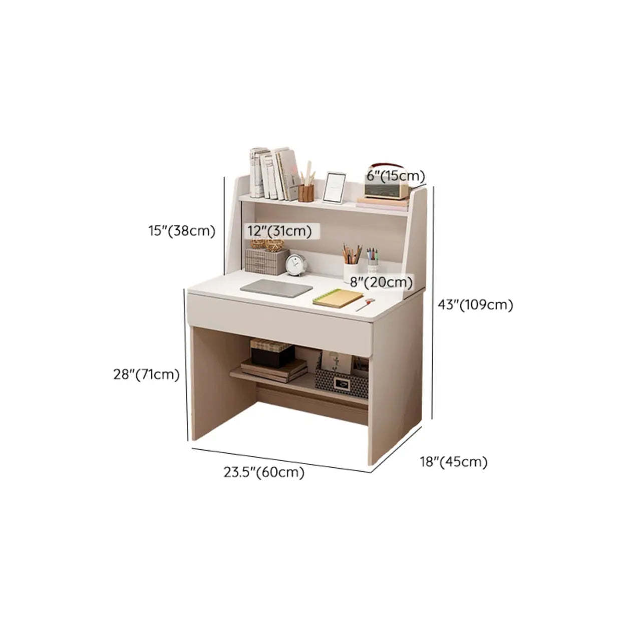 Small Wood Sled-Base Credenza Desk with Hutch