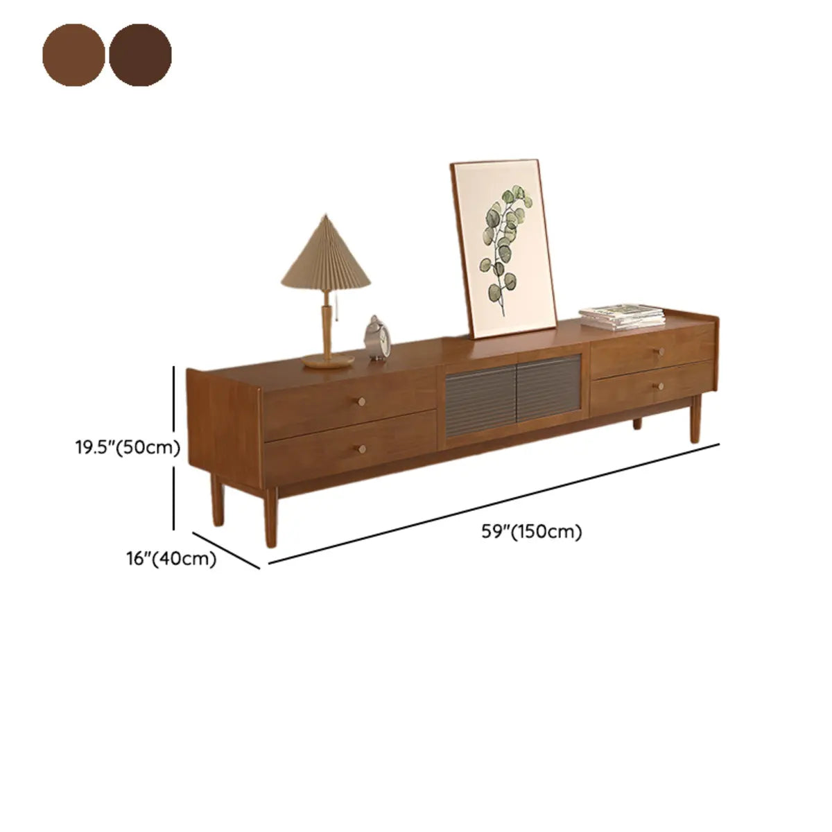 Nut-Brown Oak Medium Wood TV Stand with Storage — Nut-Brown
