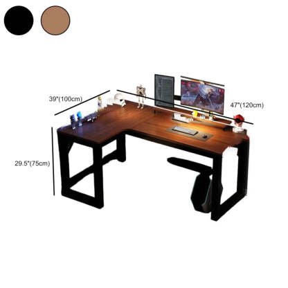 Black L-Shape Wood Gaming Desk with Cable Management