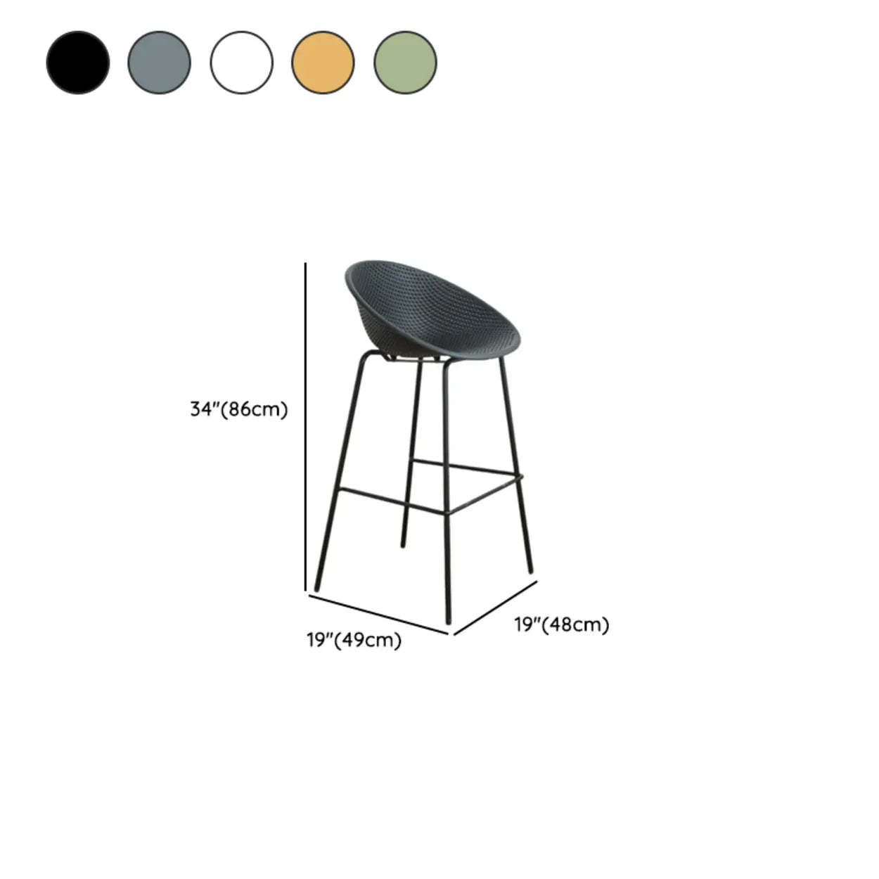 Bucket Low-Back Metal-Frame Bar Stool with Footrest