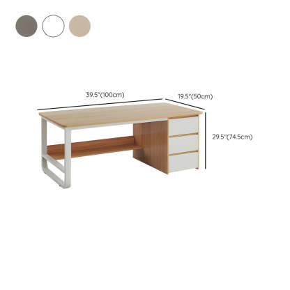 Modern L-Shaped White Wood Desk with Drawers