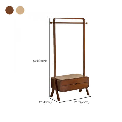 Oak Wood Shelf Drawer Freestanding Garment Rack