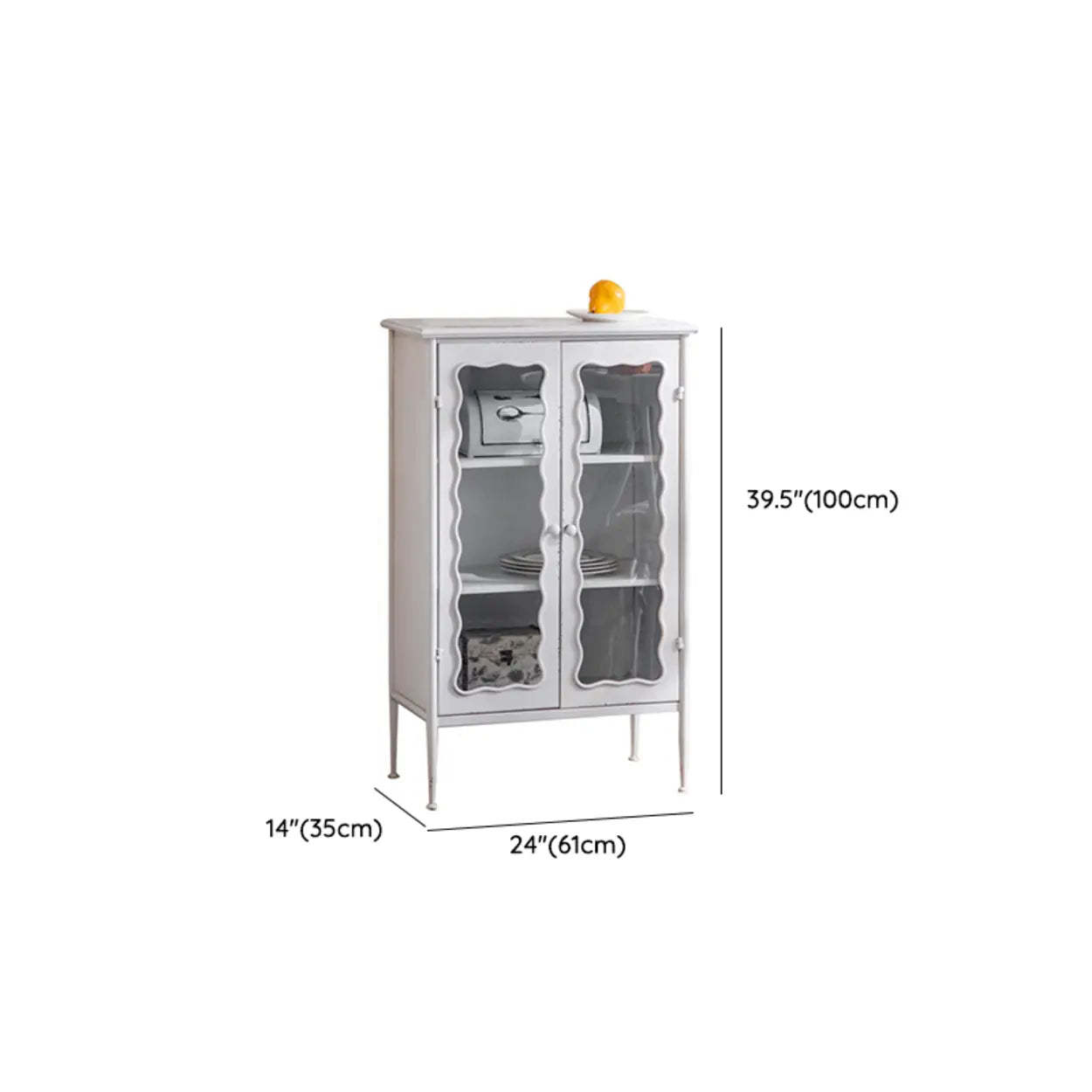 Elegant White Wave Metal Storage China Cabinet