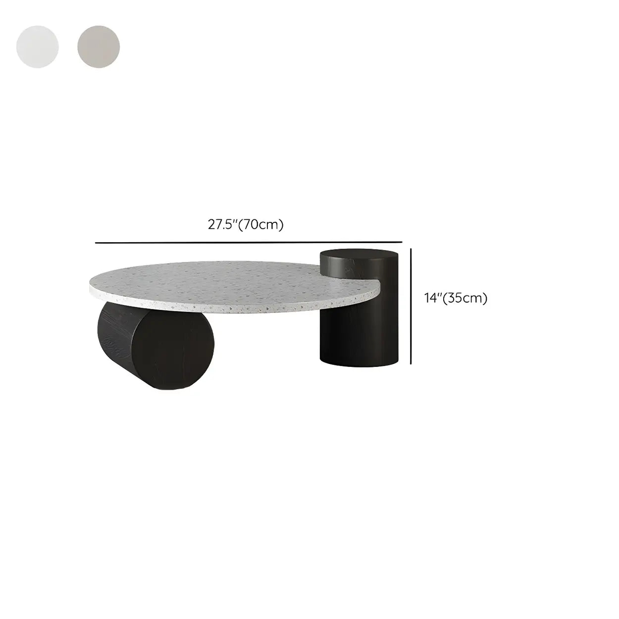 White Round Terrazzo Black Wood Base Coffee Table