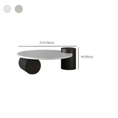 White Round Terrazzo Black Wood Base Coffee Table
