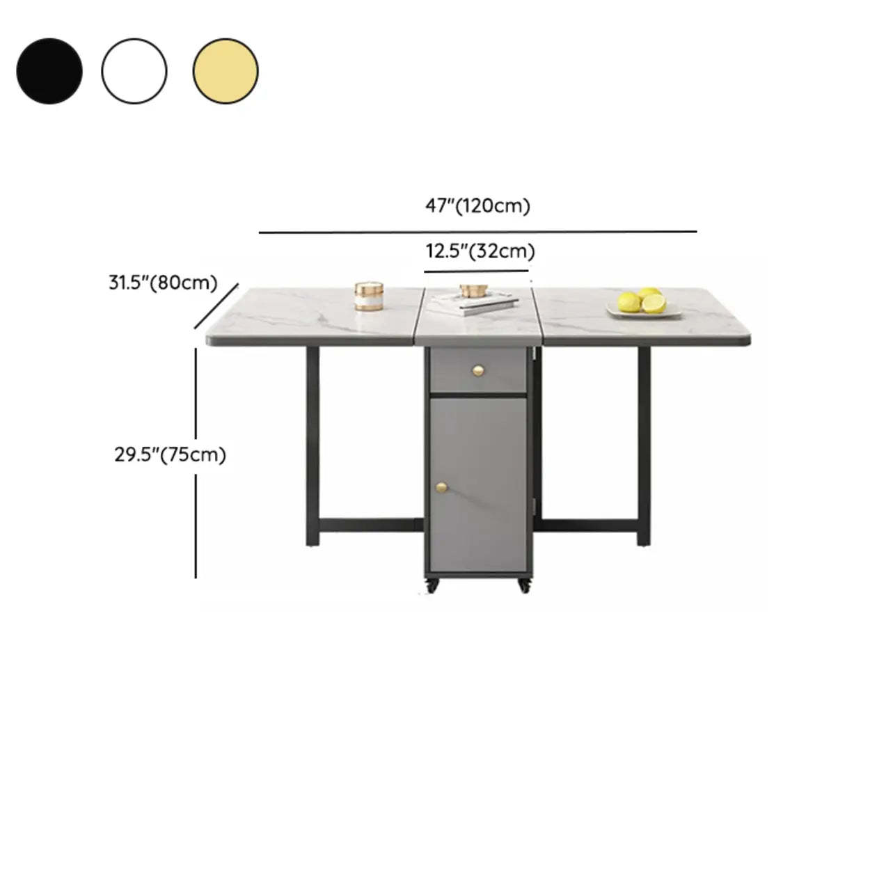 Modern Marble Storage Dining Table with Wheels