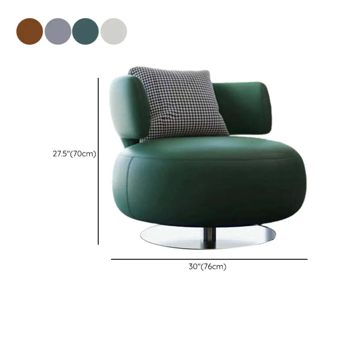 Swivel Green Leather Track-Arm Fixed-Back Chair
