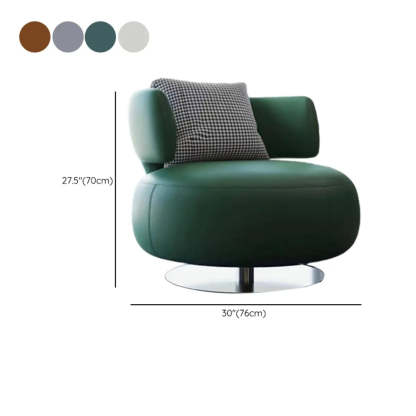 Swivel Green Leather Track-Arm Fixed-Back Chair