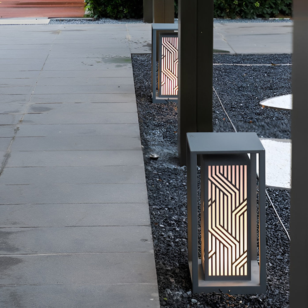 Gray Retro Aesthetic Waterproof LED Outdoor Pathway Cuboid Lantern-Lighom