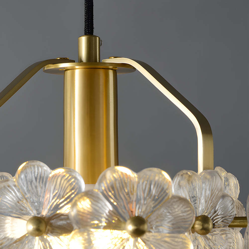 Small Glass Flowers Copper French Pendant Light