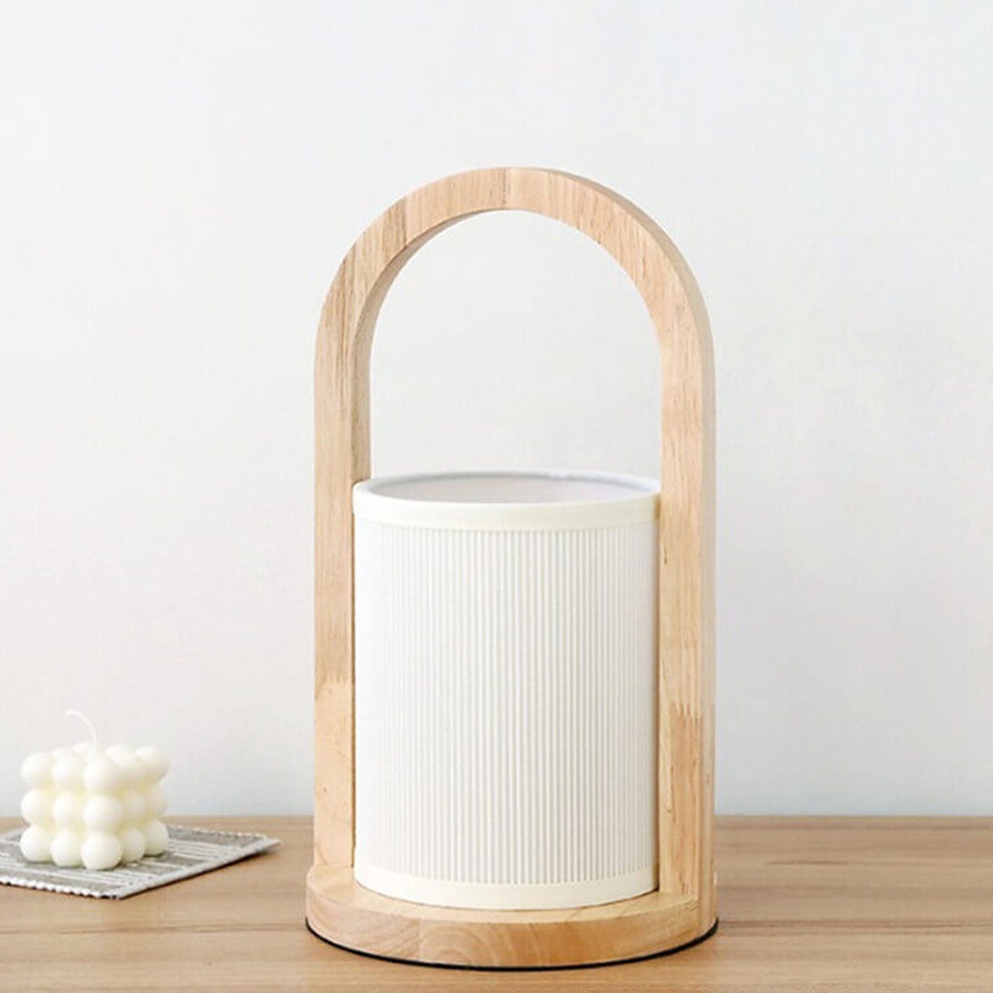 Nordic column solid table lamps in fabric — Beige & White / USB (5W) & Dimming(brightness