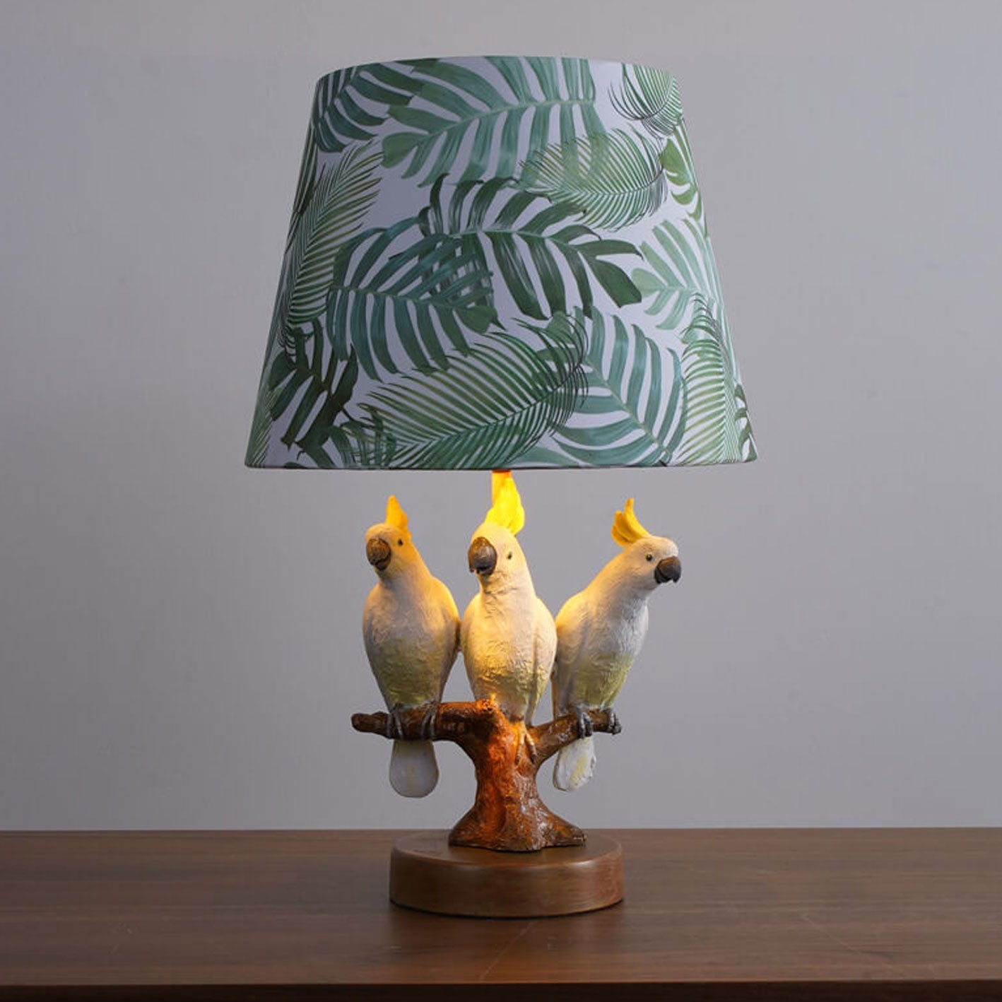 Nordic Leaf Fabric Resin Bird Table Lamp