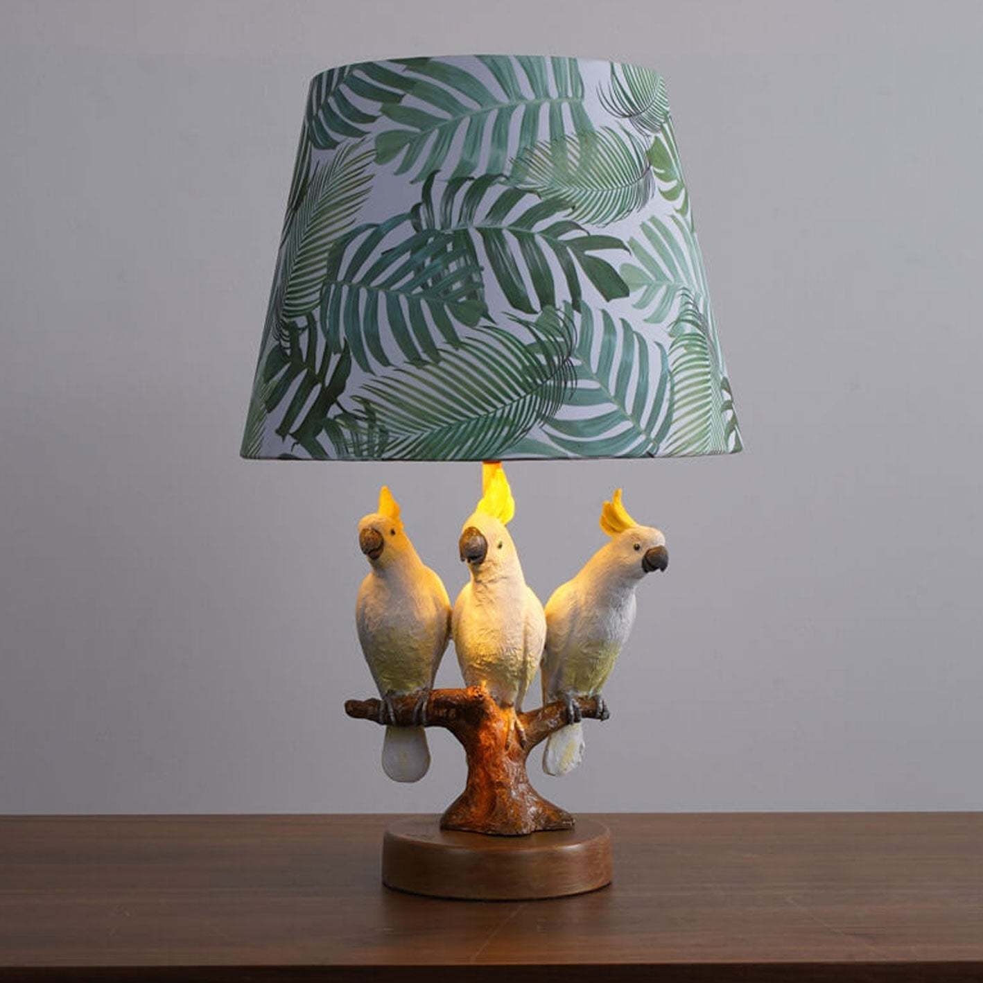 Nordic Leaf Fabric Resin Bird Table Lamp