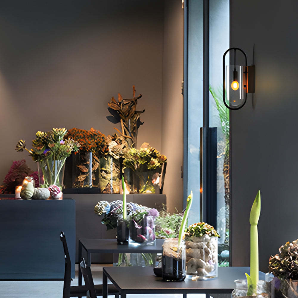 Retro Wood Base Iron Glass Shade LED 3 Step Dimming Nordic Wall Lights-Lighom