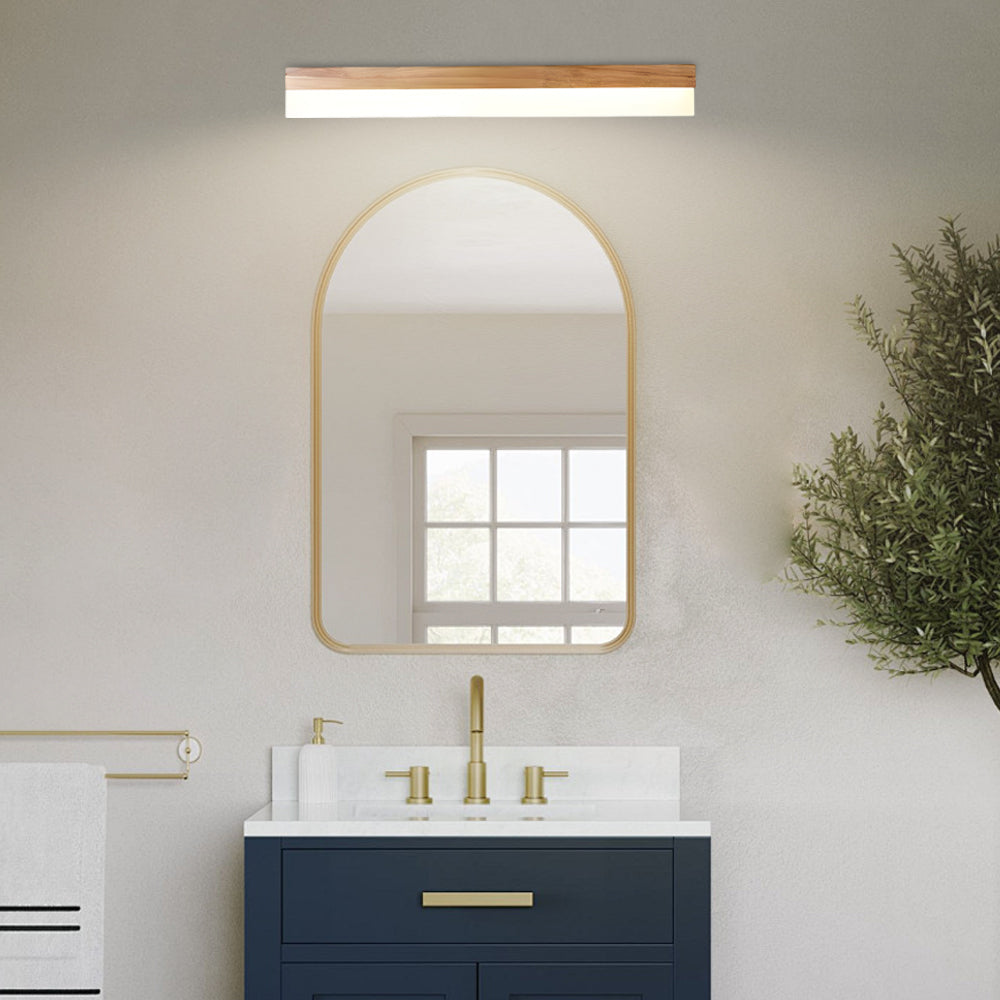 Natural Wooden LED Bathroom Vanity Light with Plastic Shade Mirror Lighting Fixture-Lighom