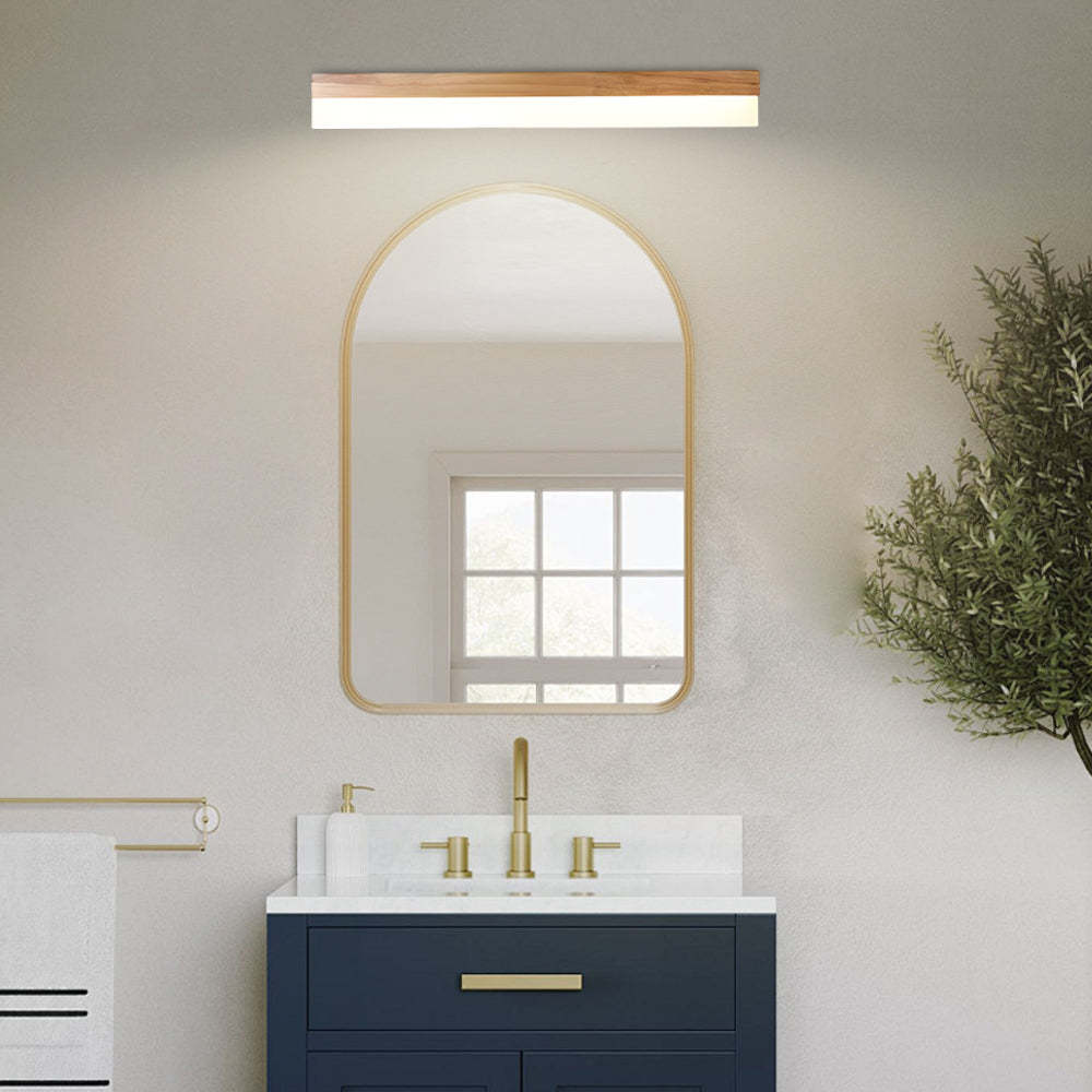 Natural Wooden LED Bathroom Vanity Light with Plastic Shade Mirror Lighting Fixture-Lighom