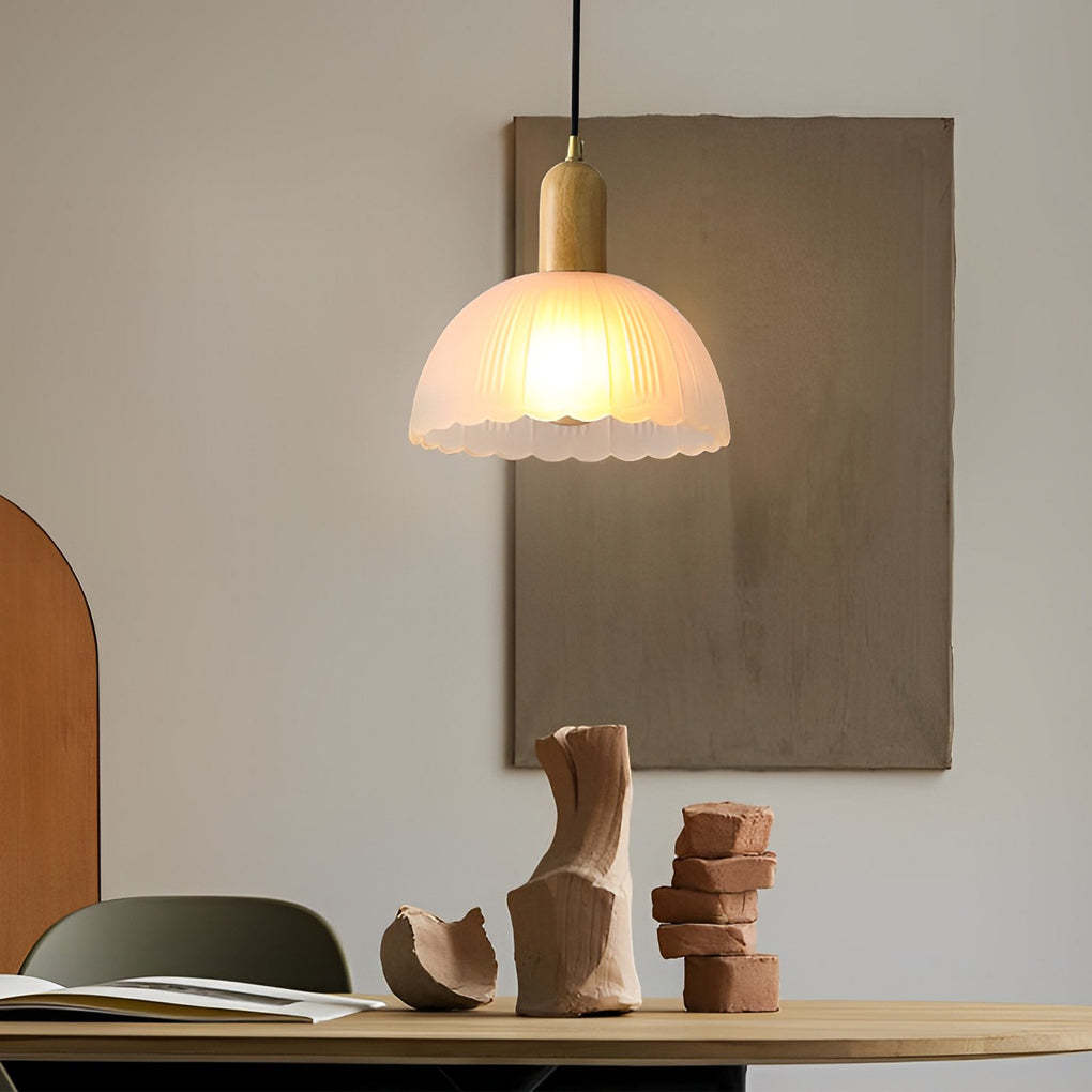 Glass Flower Wood LED Nordic Pendant