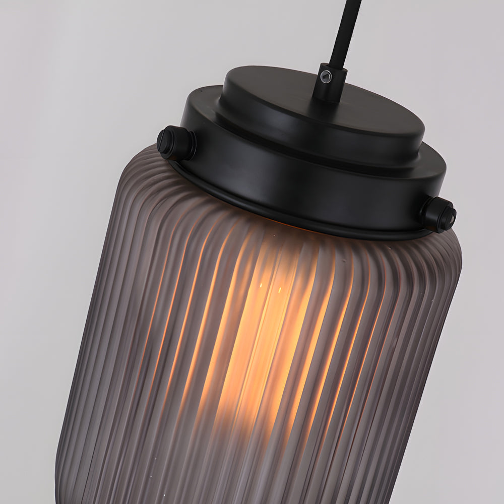 Modern Pinecone Ribbed Smoke Gray Glass Pendant