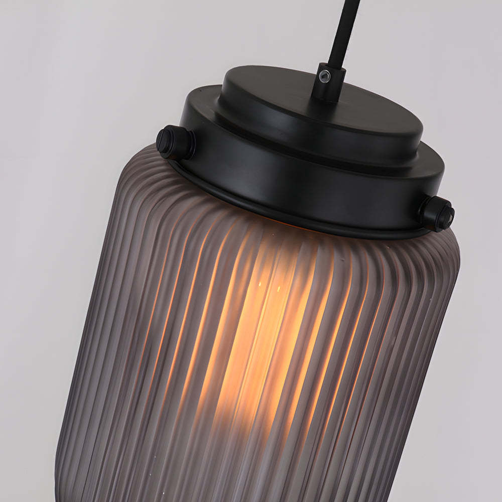 Modern Pinecone Ribbed Smoke Gray Glass Pendant