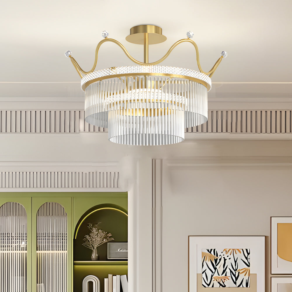 Round Crystal Crown Dimmable Postmodern Chandelier