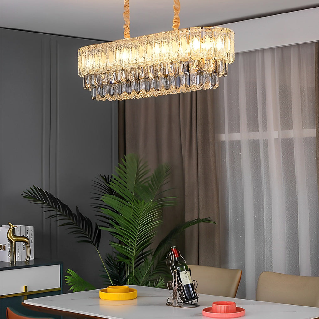 Round 3-Step Dimming LED Crystal Strip Postmodern Chandelier