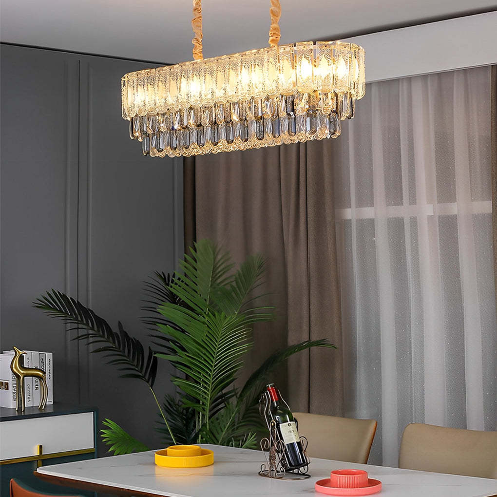 Round 3-Step Dimming LED Crystal Strip Postmodern Chandelier
