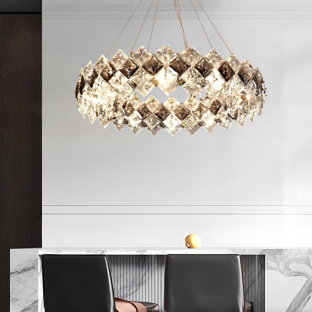 Lighom modern brass chandeliers in crystal — 7.9" H x 29.5" Dia / Round