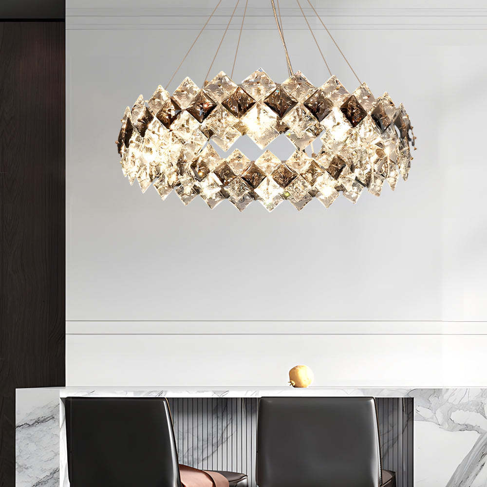 Lighom modern brass chandeliers in crystal — 7.9" H x 29.5" Dia / Round
