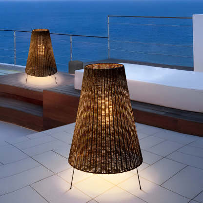 Rattan Shaded Tripod Metal and 1-Light Outdoor Floor Lamp-Lighom