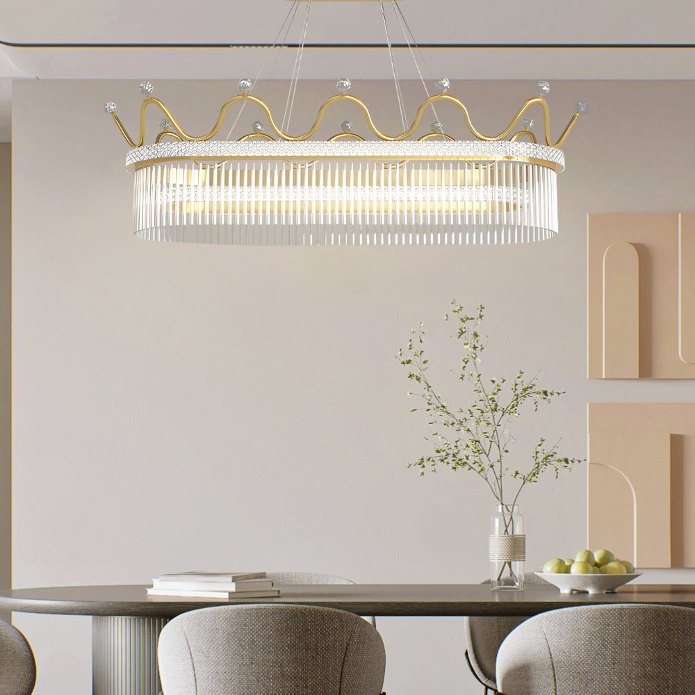 Lighom minimalist crown long gold pendant lighting in crystal — 2-Layer