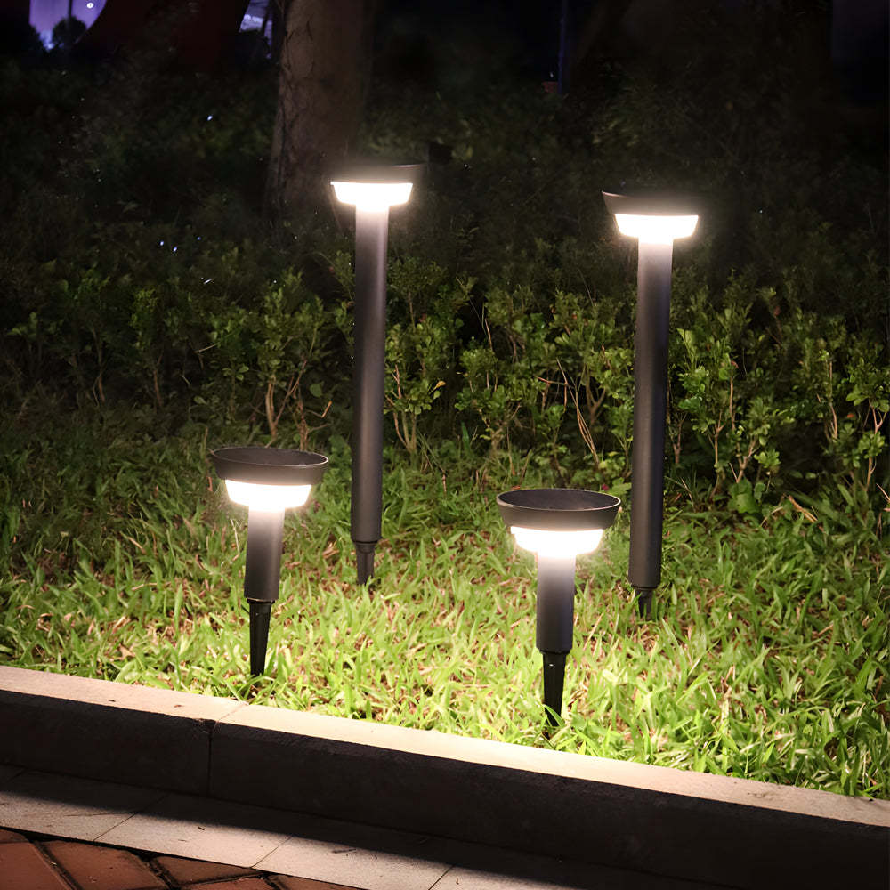 Modern Black Round LED Solar Outdoor Path Light with Stake - Garden Bollard Light-Lighom
