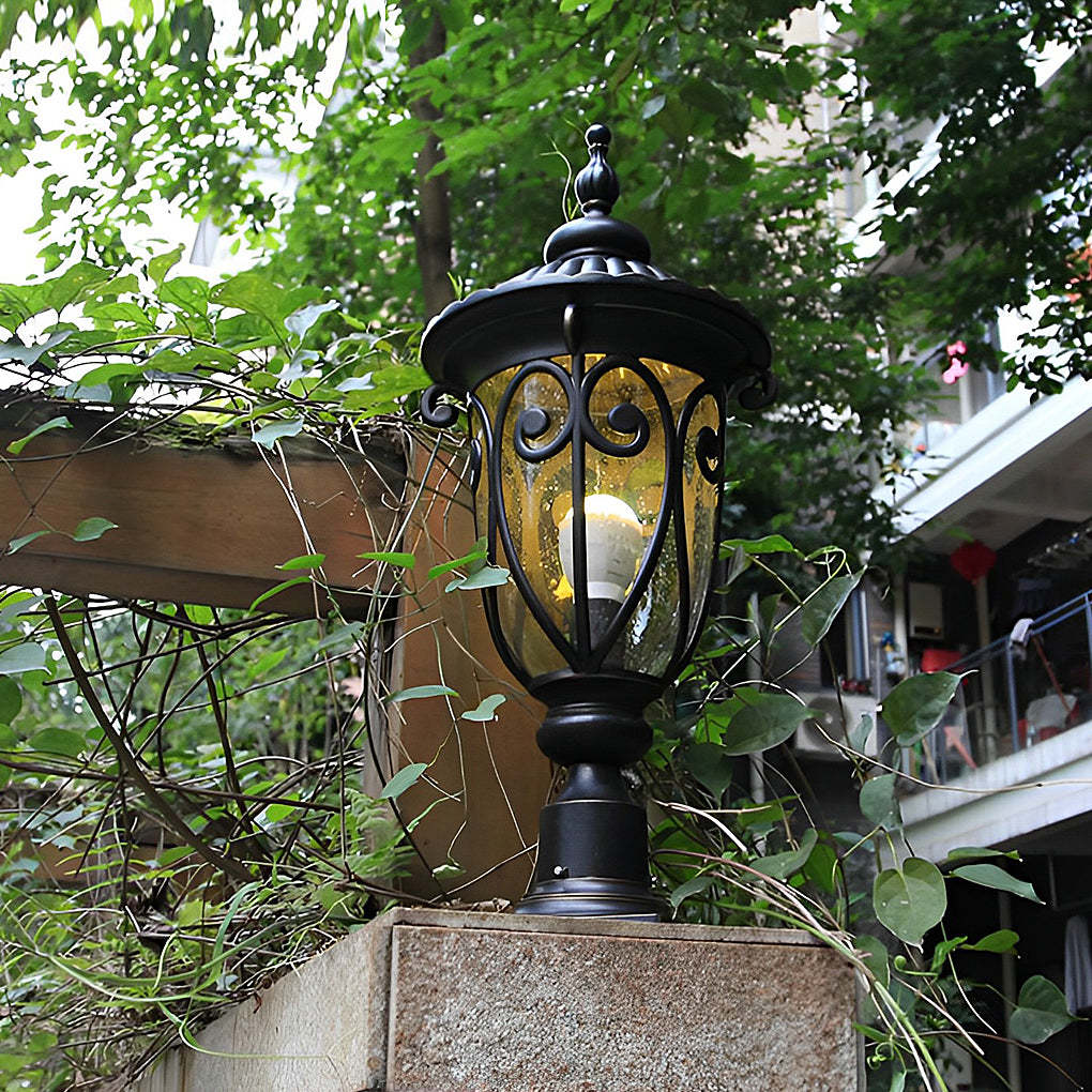 Round Bubble Glass Black European Outdoor Pillar Lamp