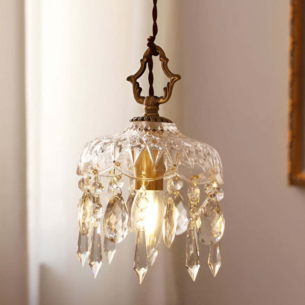 Retro Glass Crystal LED Gold Modern Pendant Light