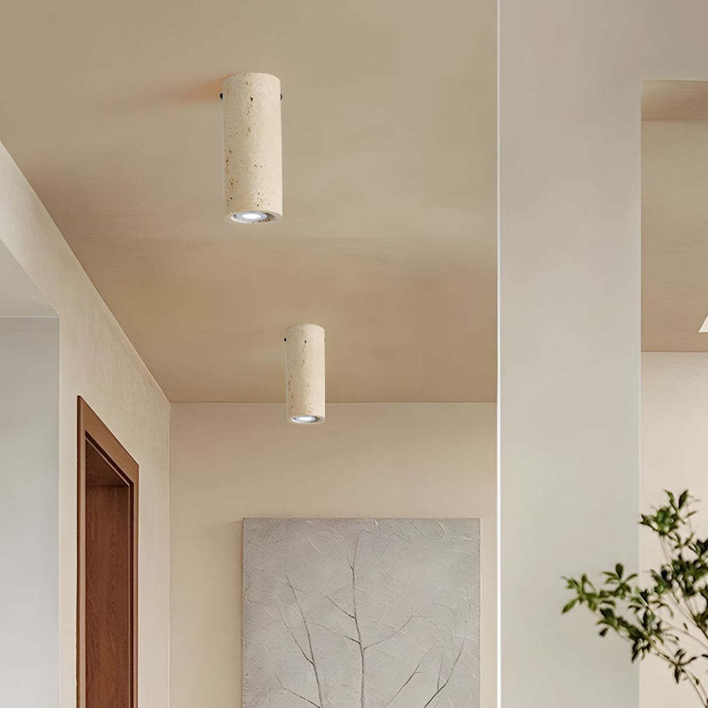 1-Light Modern Yellow Travertine Tube Ceiling Lamp