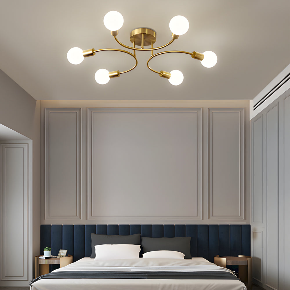 Curved Arm White Shade Modern Ceiling Light