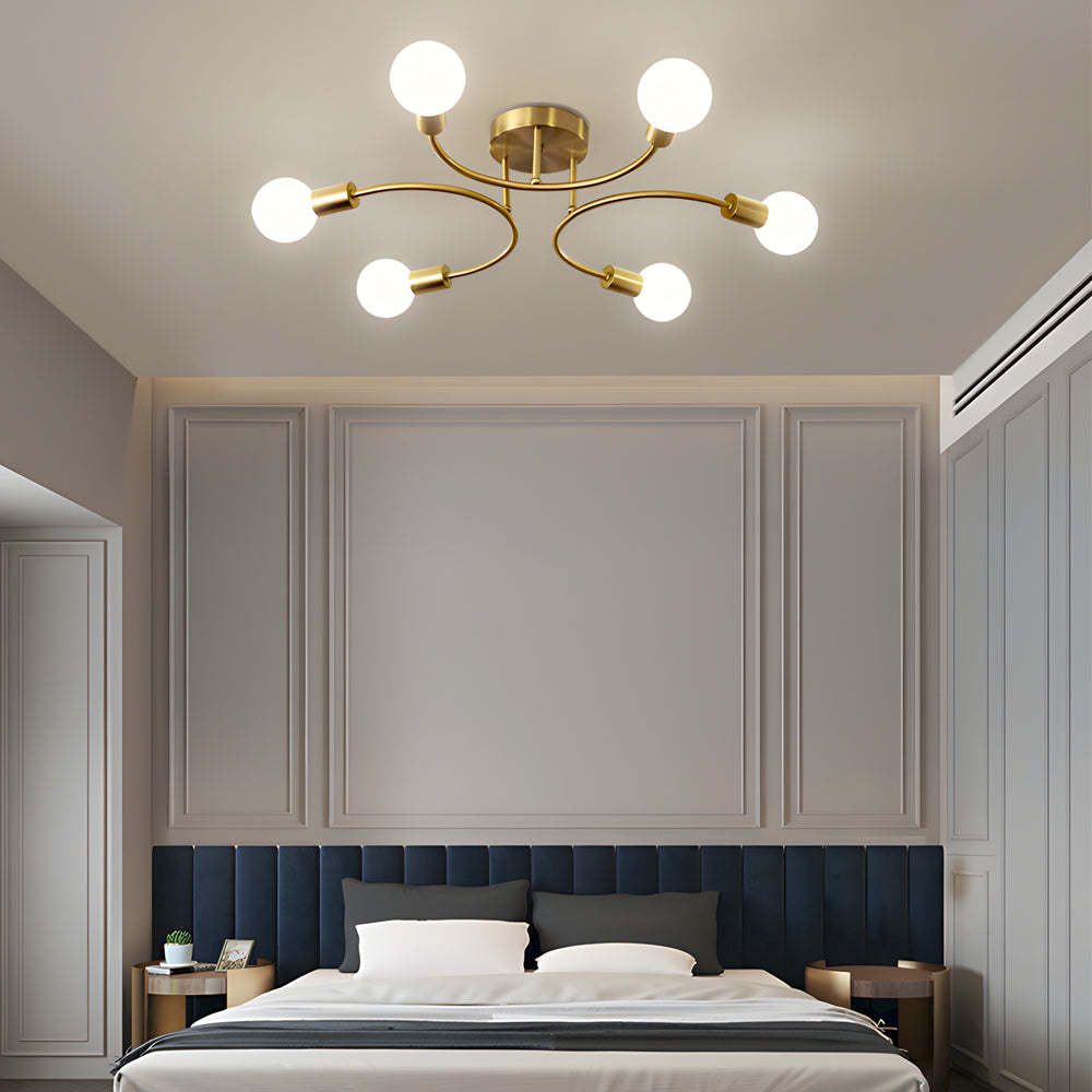 Curved Arm White Shade Modern Ceiling Light